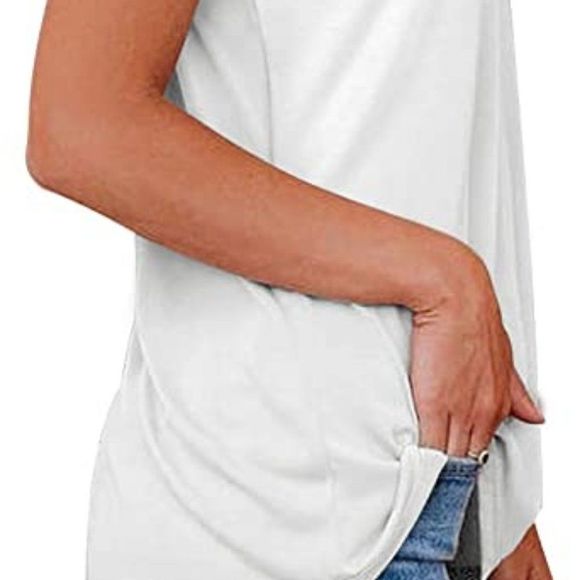 Jescakoo Womens V Neck Spaghetti Strap Sleeveless Shirts Loose Tank Tops - Picture 2 of 4